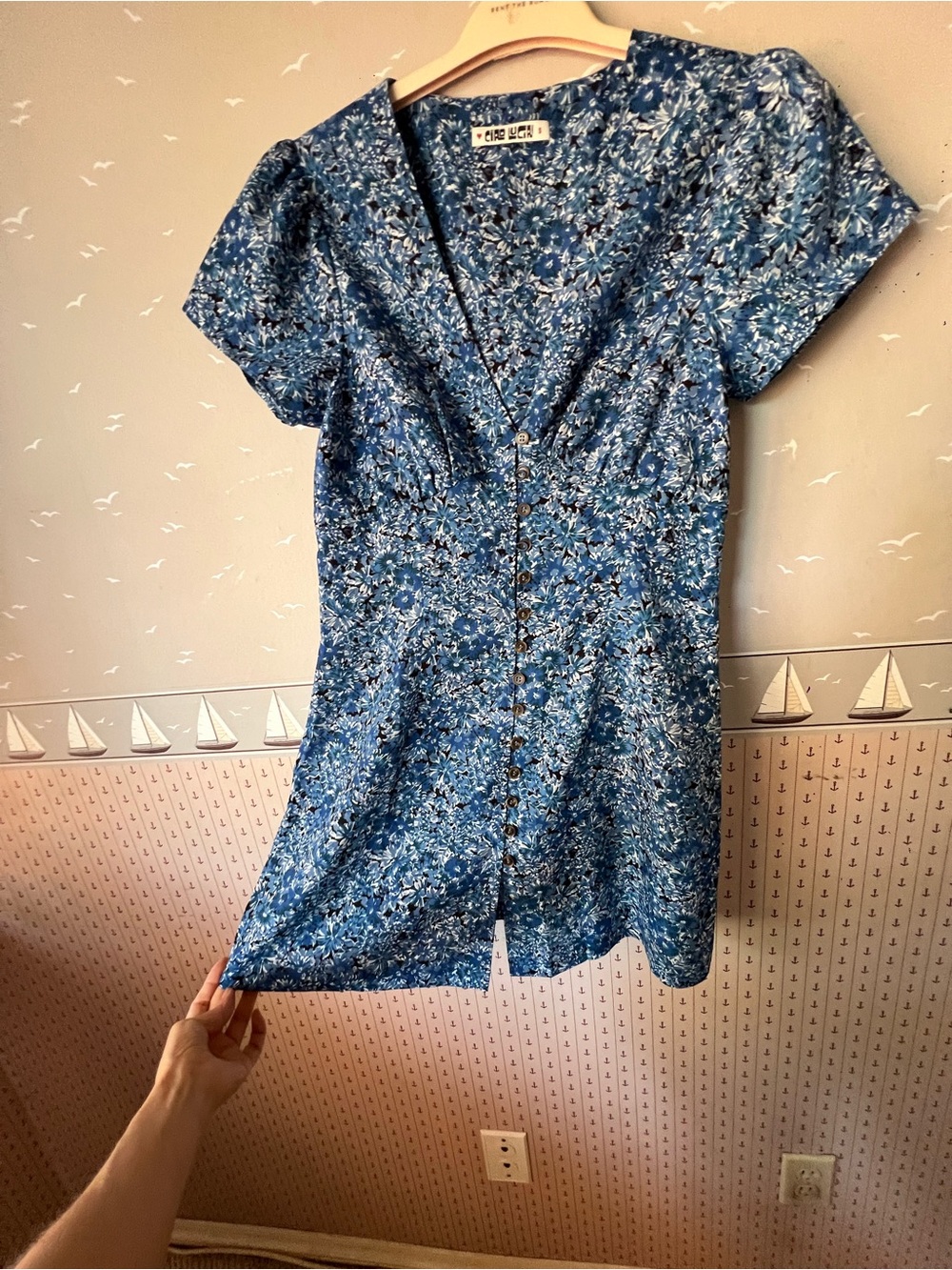 Ciao Lucia Blue Floral Button-Front Dress